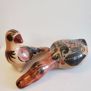 Mexican Tonala pottery duck bird figurines hand painted floral earth tones